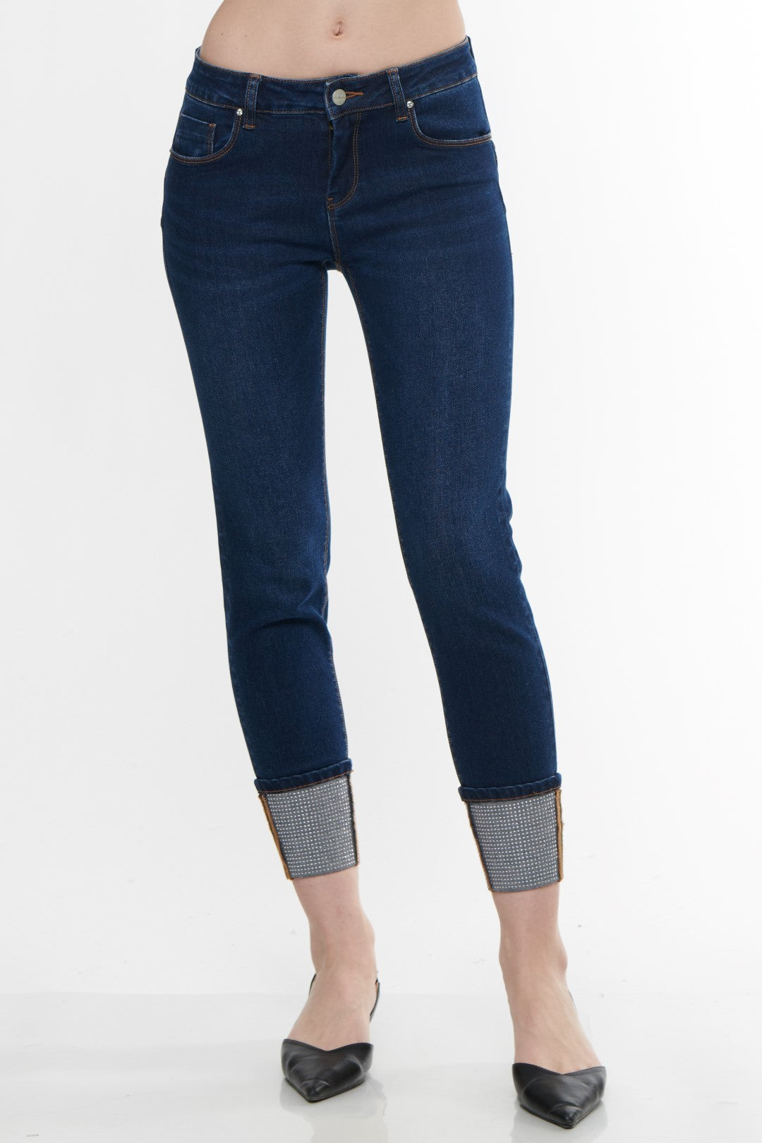 Jeans 5 tasche Blu con Strass