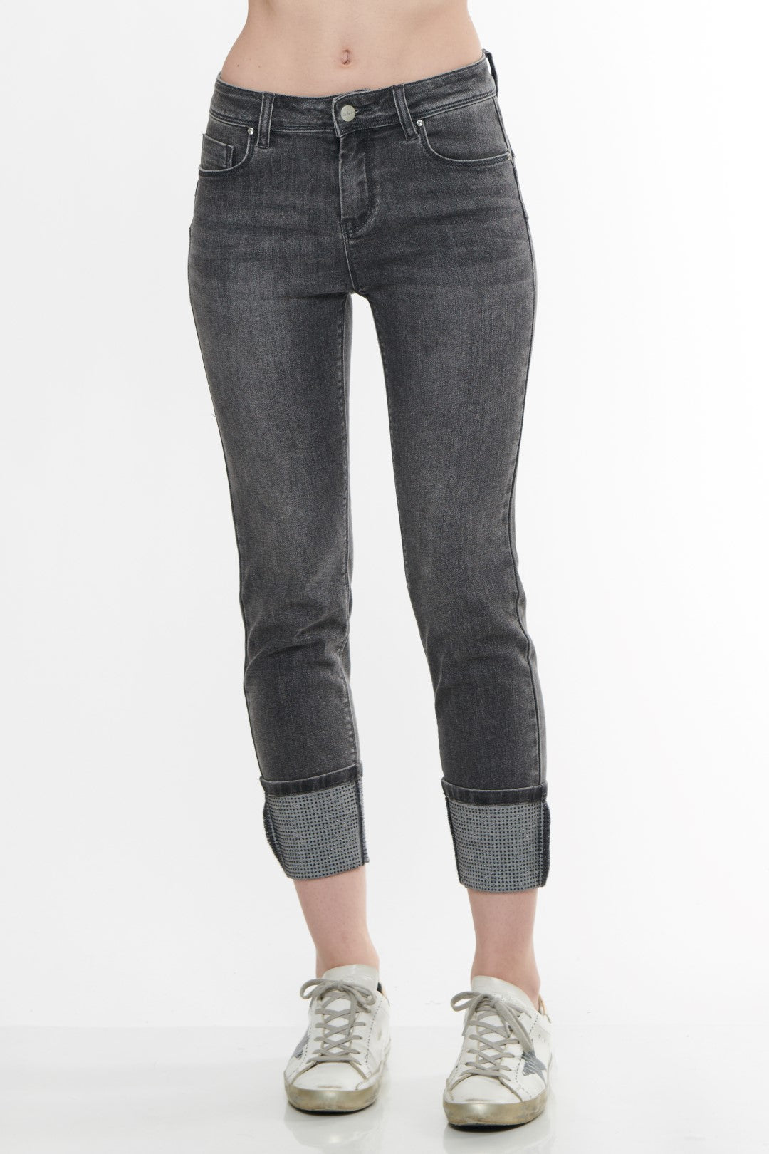 Jeans 5 tasche Nero Stone con Strass
