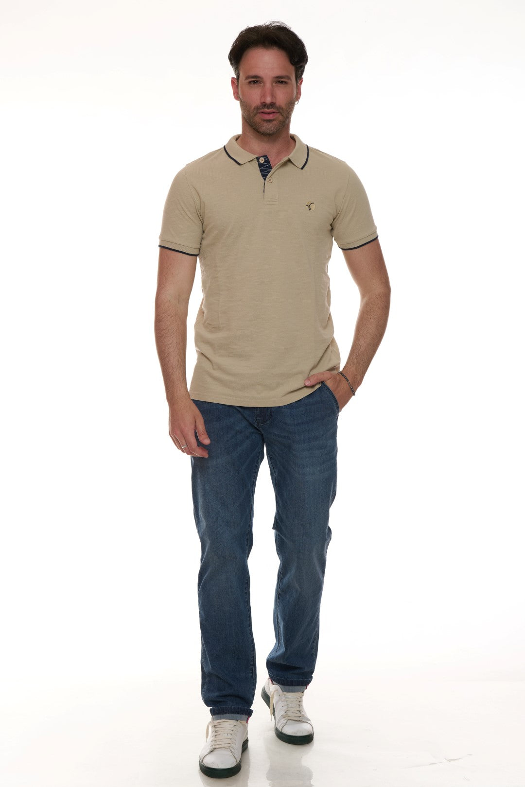 Polo Piquet Slub con ricamo contrasto
