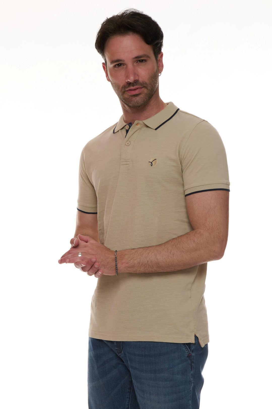 Polo Piquet Slub con ricamo contrasto