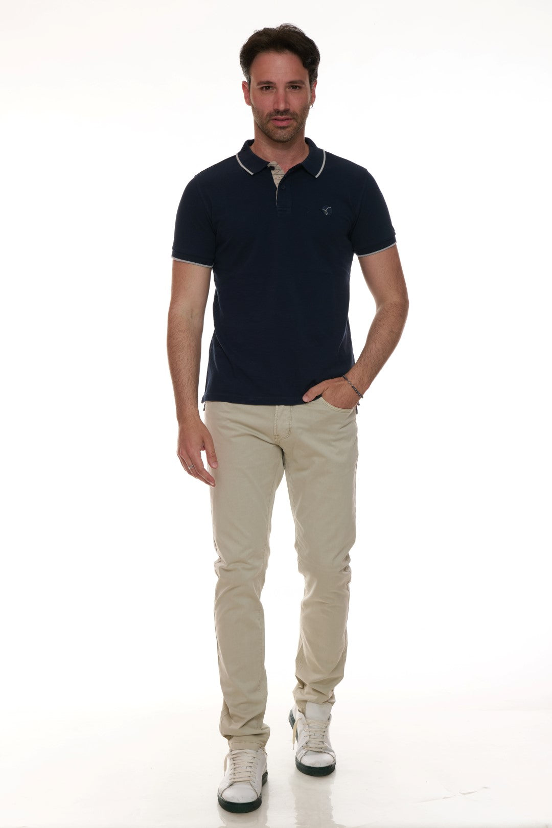 Polo Piquet Slub con ricamo contrasto