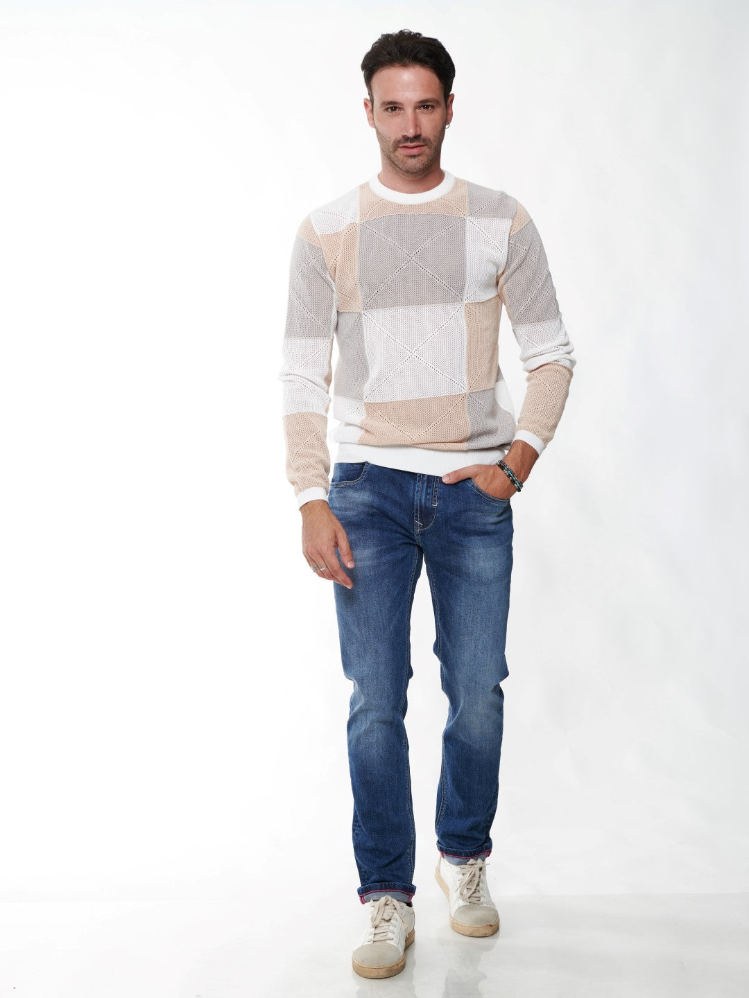 Maglia girocollo in filo fantasia