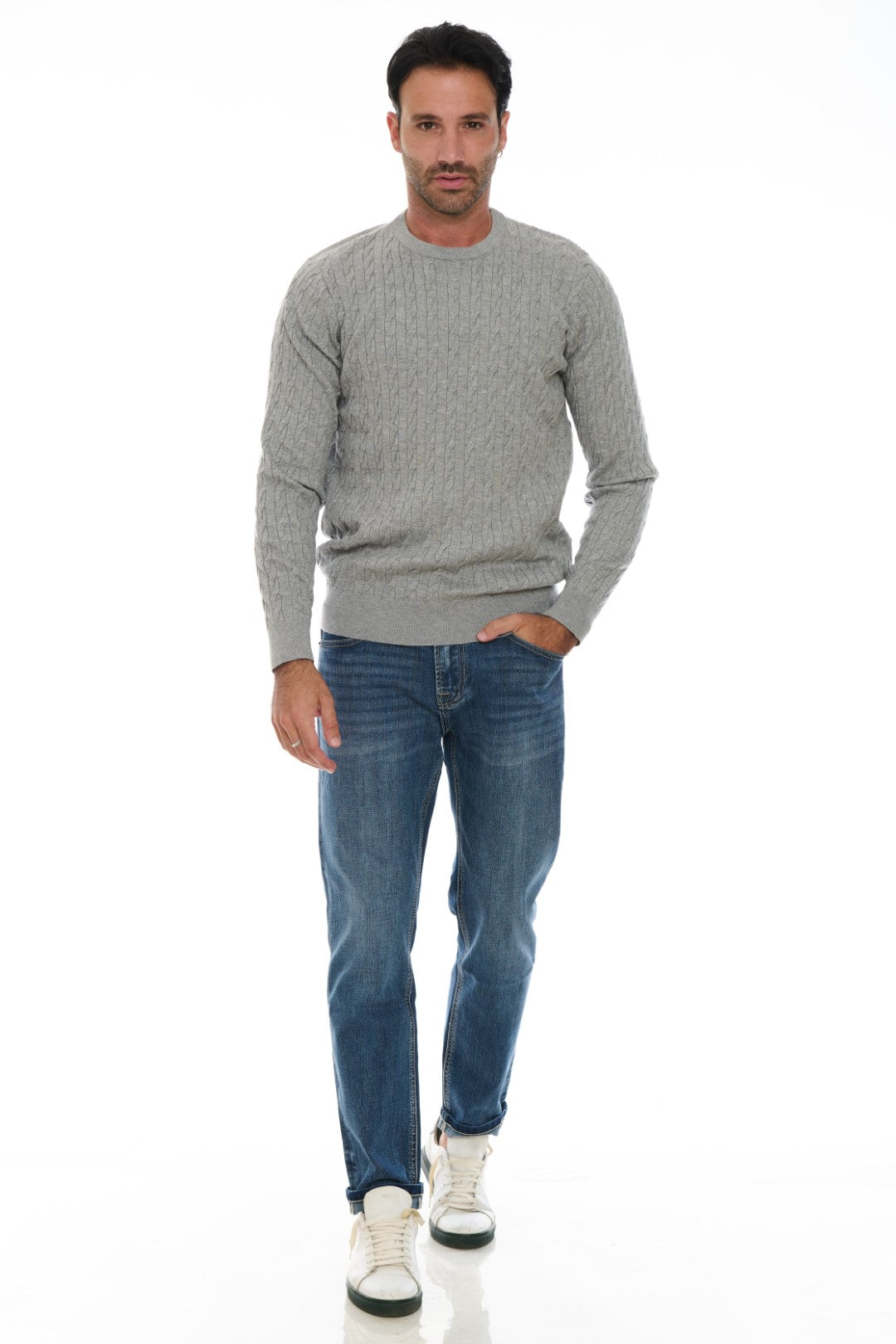 Maglia Girocollo con trecce Misto Merino