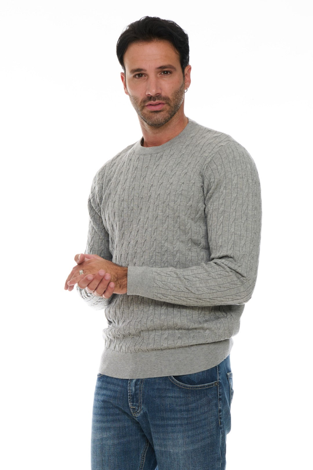 Maglia Girocollo con trecce Misto Merino