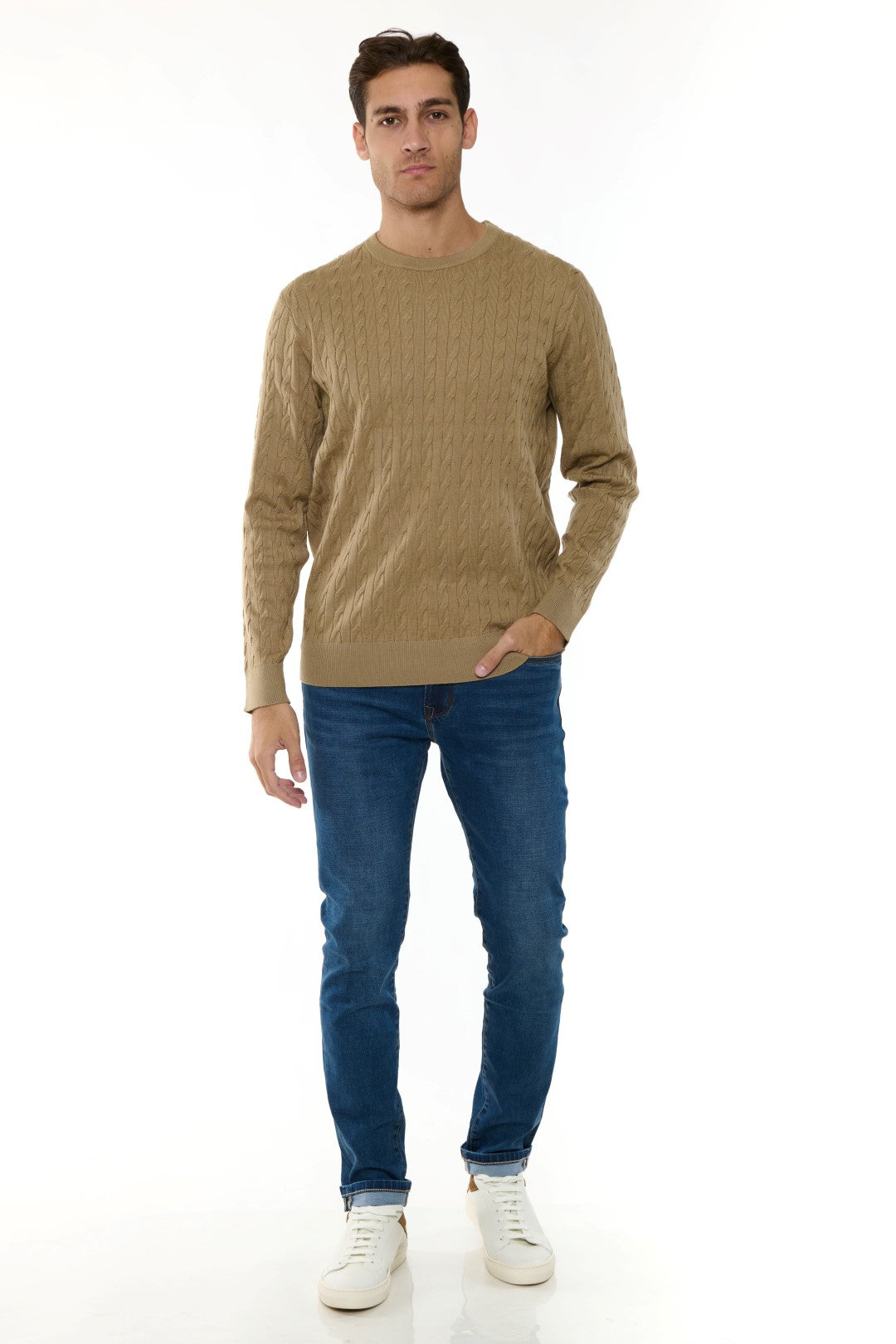 Maglia Girocollo con trecce Misto Merino