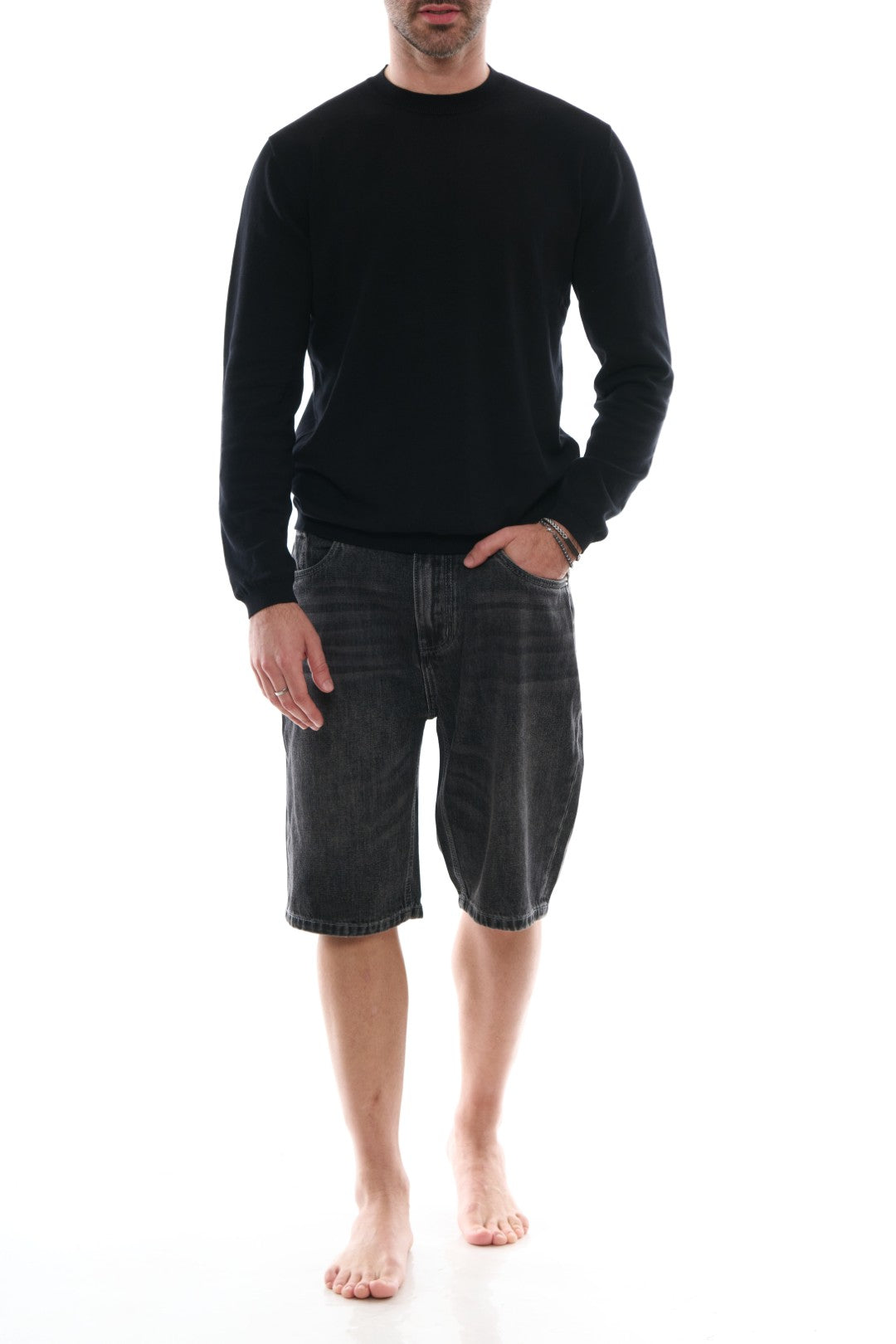 Bermuda in Denim Nero Baggy