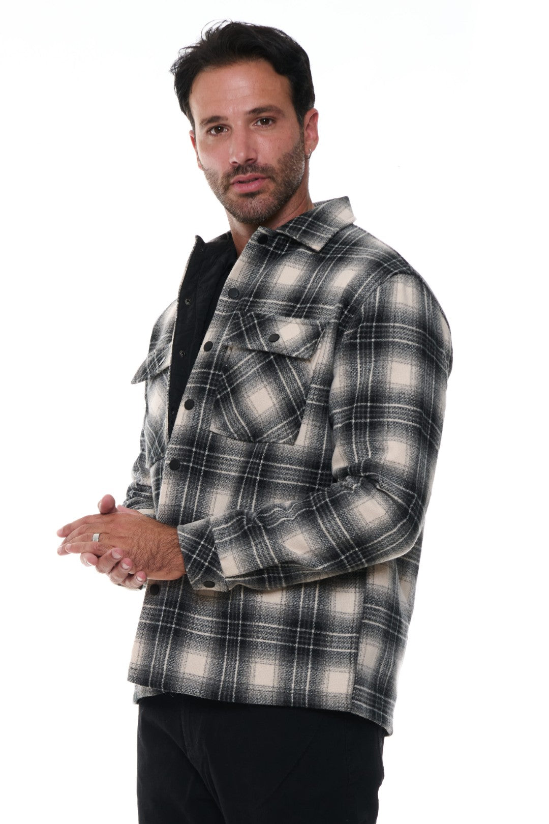 Camicione Imbottito Quadri Nero