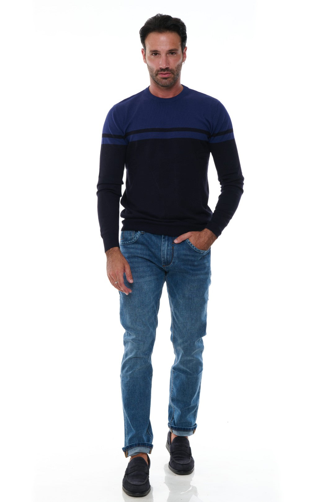 Maglia Girocollo a Fasce Bicolore