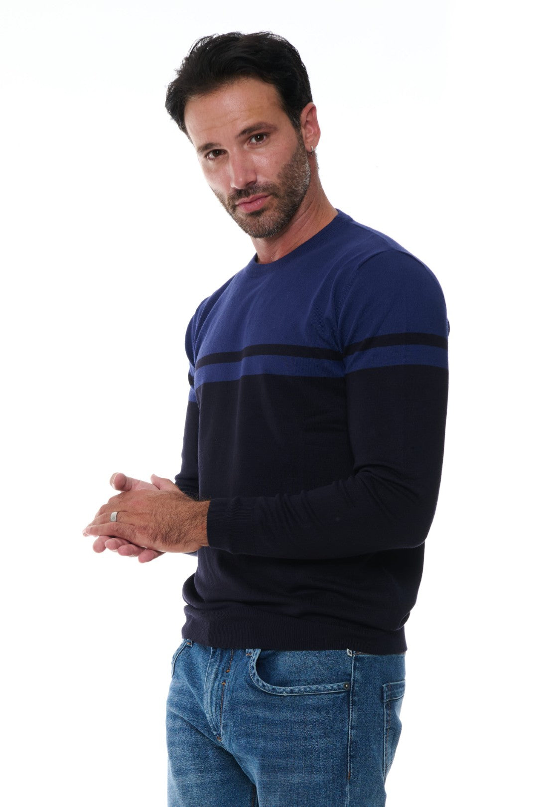 Maglia Girocollo a Fasce Bicolore