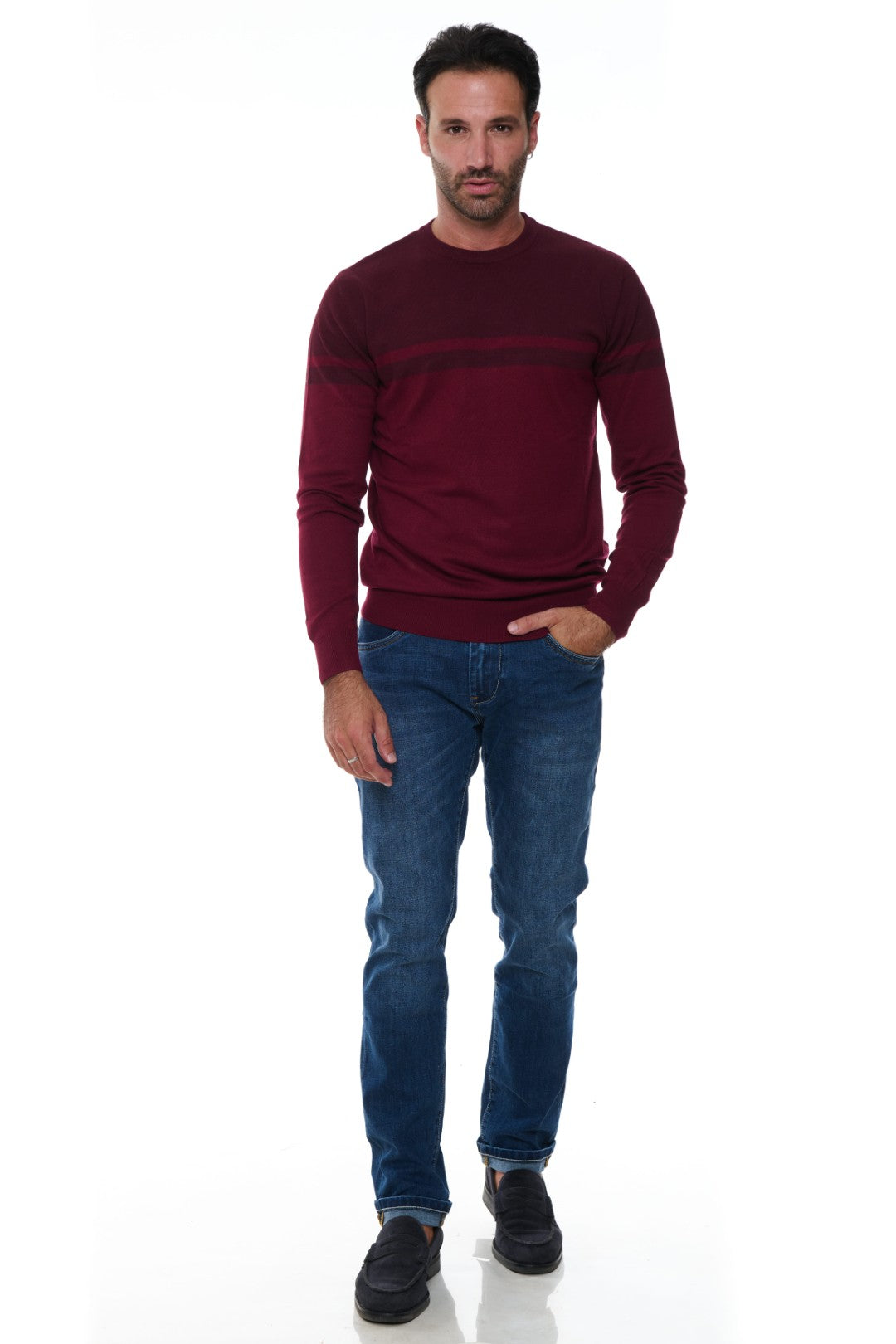 Maglia Girocollo a Fasce Bicolore
