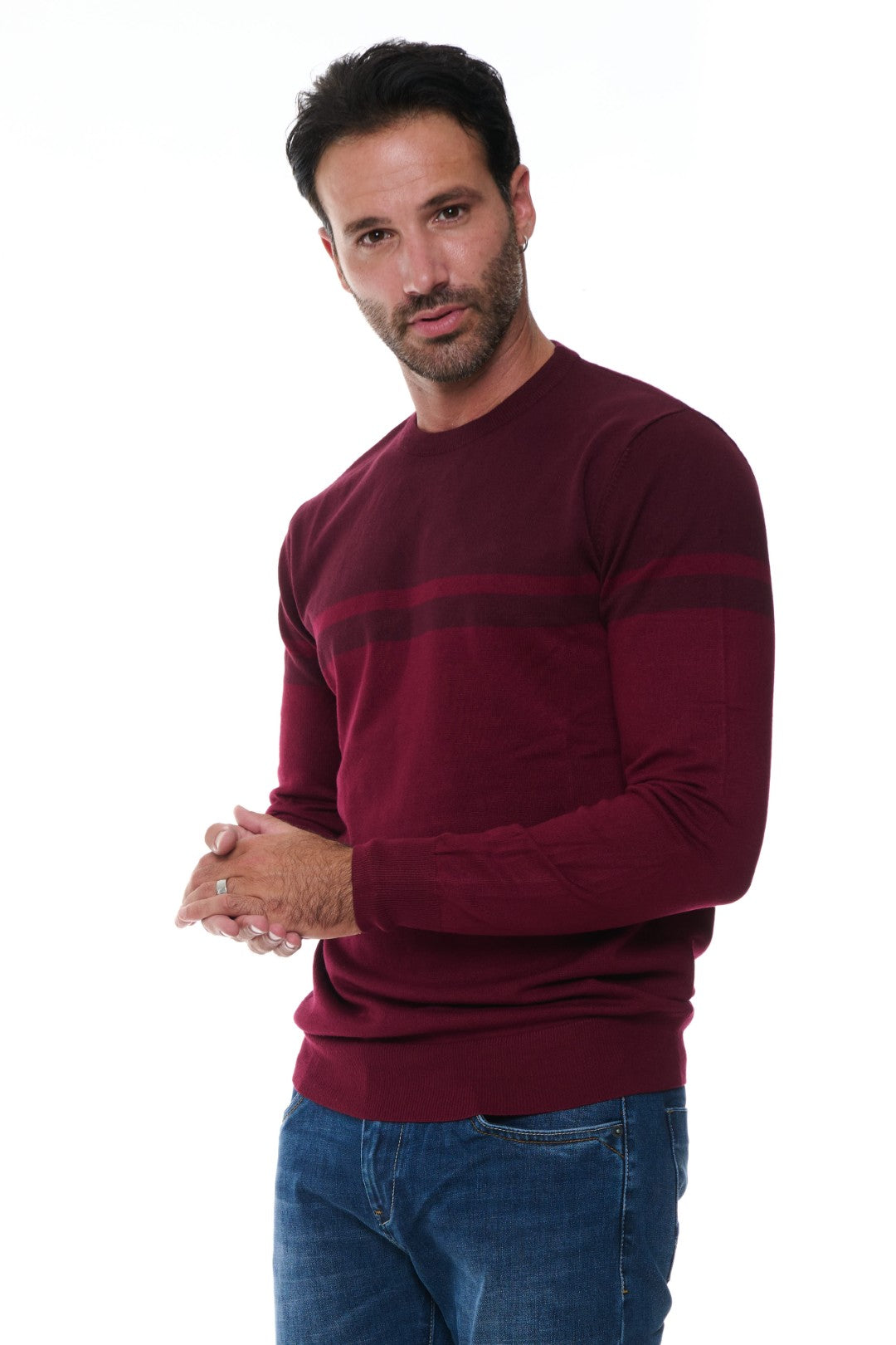 Maglia Girocollo a Fasce Bicolore