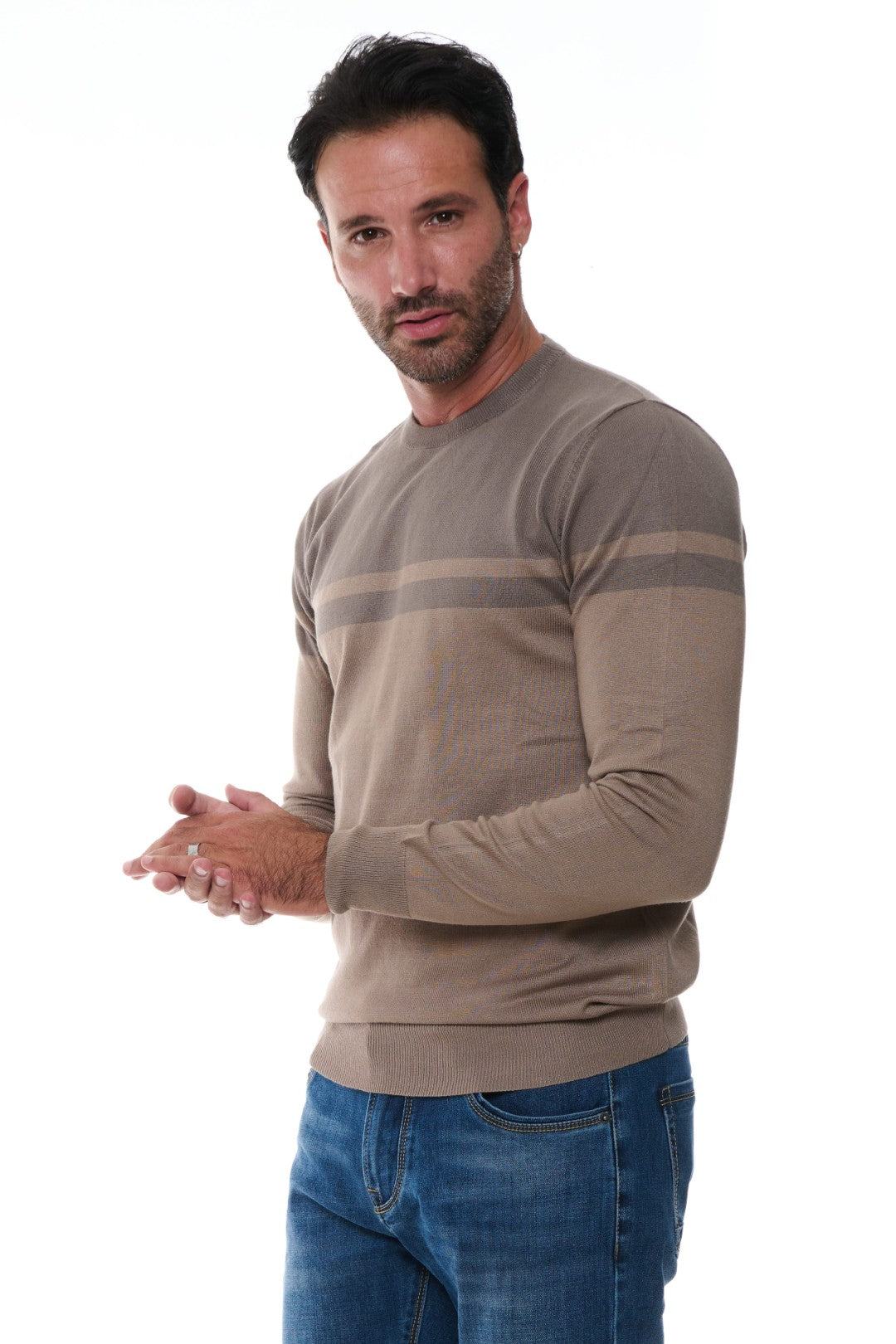 Maglia Girocollo a Fasce Bicolore