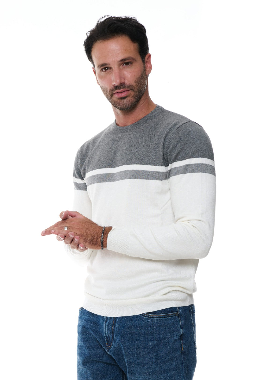 Maglia Girocollo a Fasce Bicolore